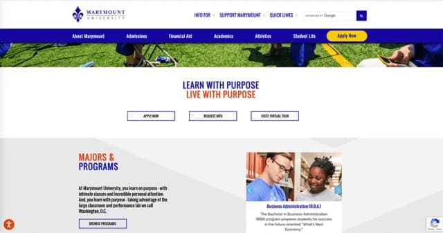 Marymount University website preview